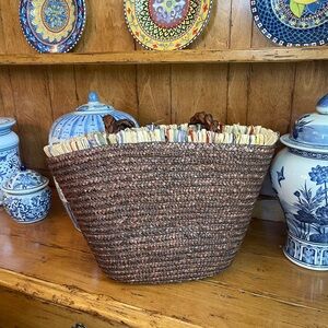 Sun N Sand Straw Beach Tote or Summer Handbag.  Brown straw with colorful trim